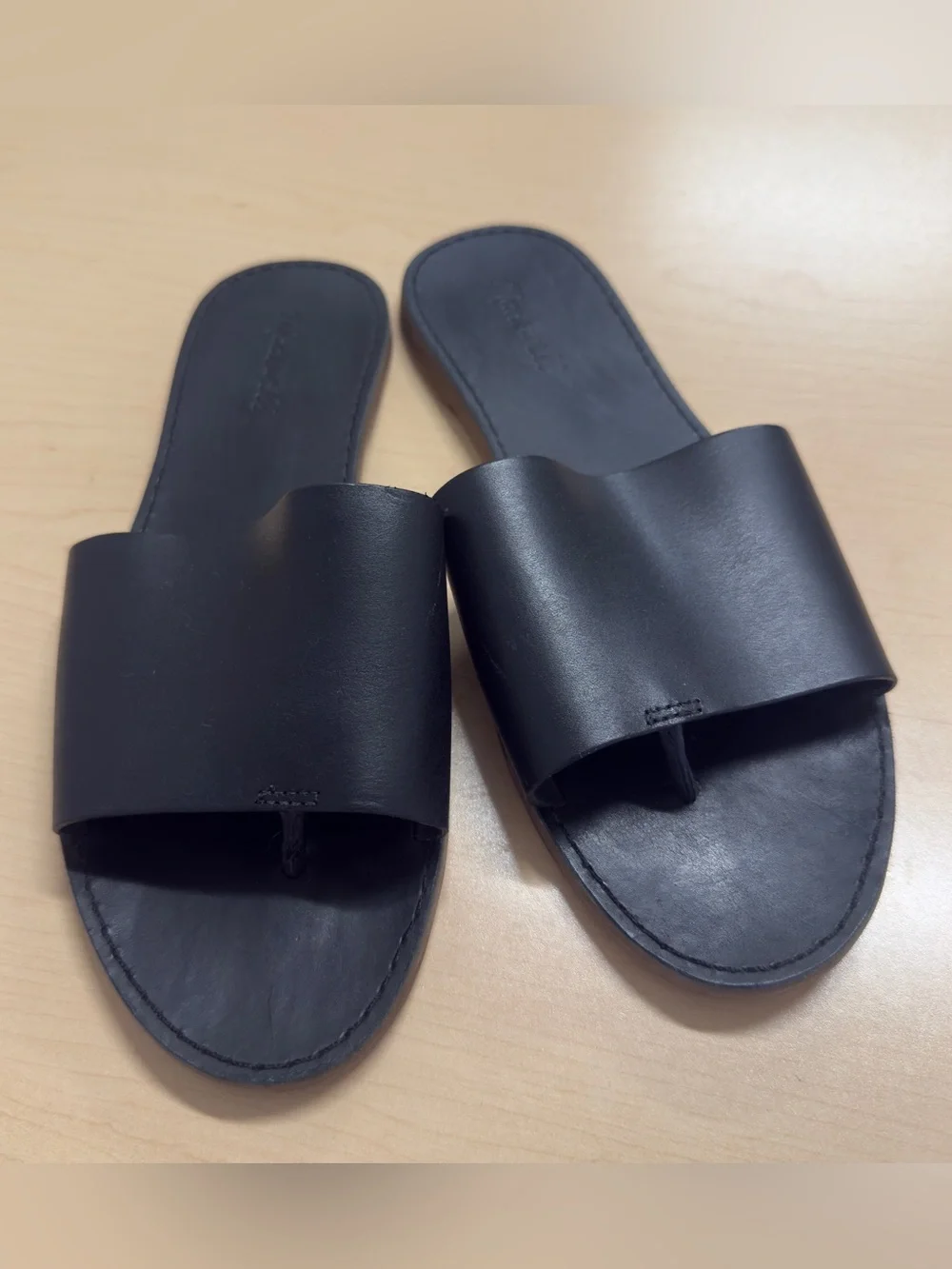 Madewell The Boardwalk Post Slide Sandals Black Leather Size 10